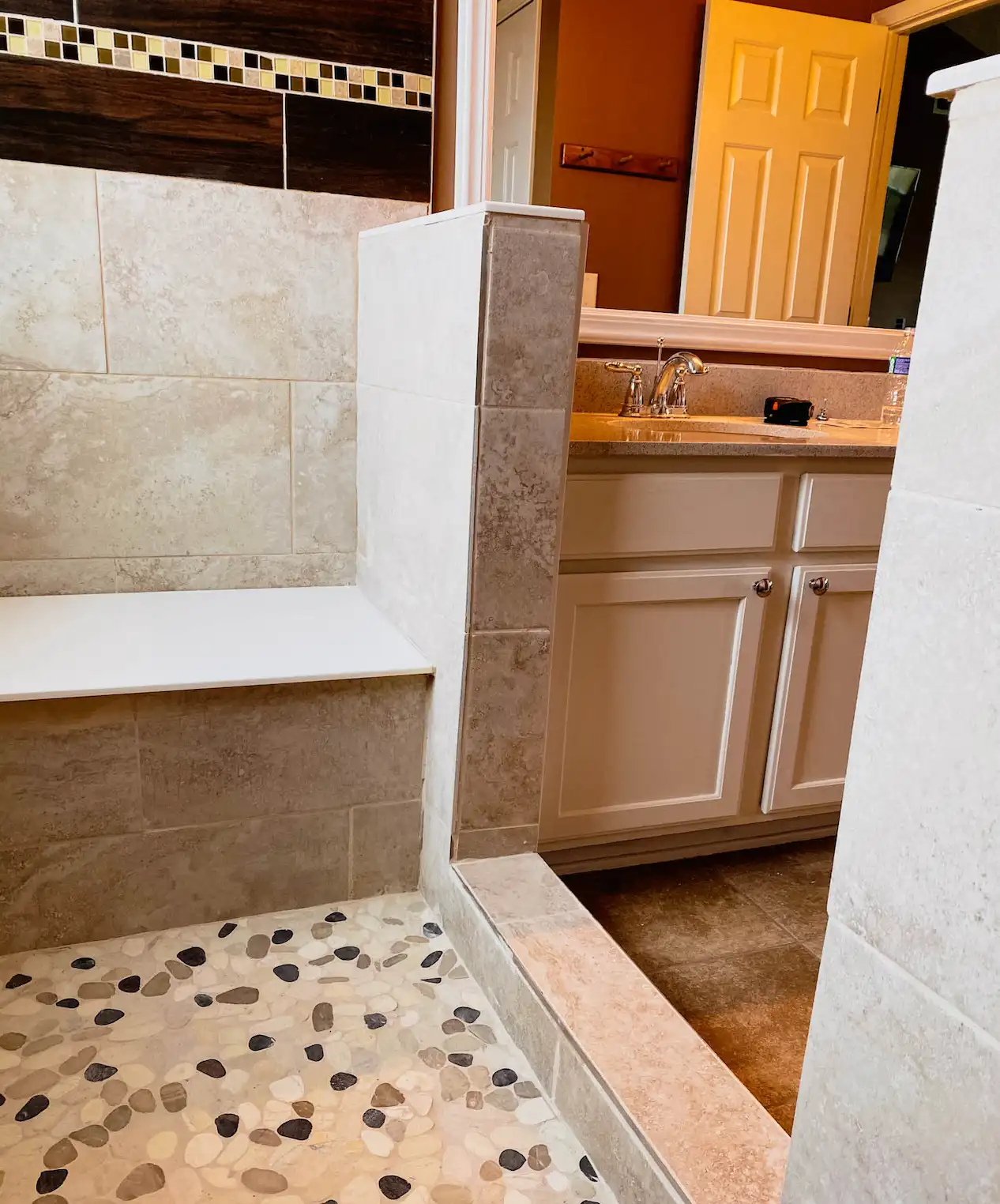 Warm Tile Bathroom Remodel finishing detail